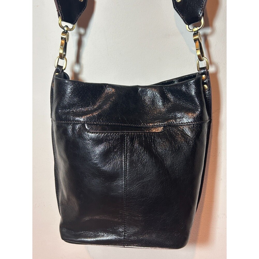 HOBO International Black Polished Leather Bucket Bag Purse Handbag - Picture 14 of 16